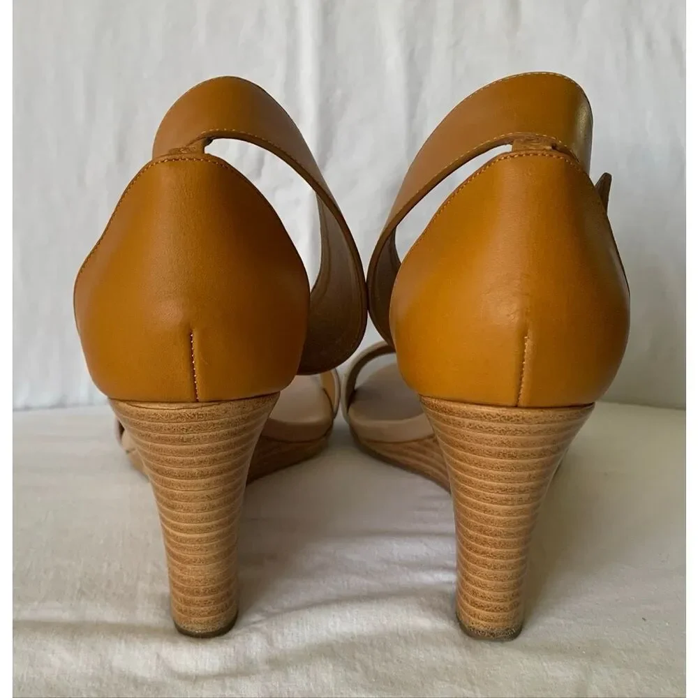 Chloe Gala tan Strappy Ankle Wedge Leather SANDALS Shoes sz 37.5